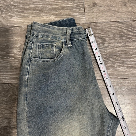 ROMWE Women's Blue Distressed Star Patch Wide Leg Skater Jeans Size M Frayed Y2K - Picture 7 of 11